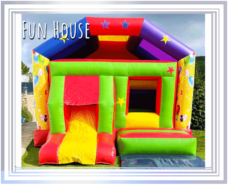 The colourful 'Fun House' bouncy castle